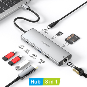 8-in-1 <strong>Usb</strong> <strong>Type</strong> <strong>C</strong> Hub <strong>Adapter</strong> Usb3.1 Sd Tf Docking Station Pd Switcher Hub Ethernet <strong>Adapter</strong> for Mobile Tablet Docking Station - Product Image 2