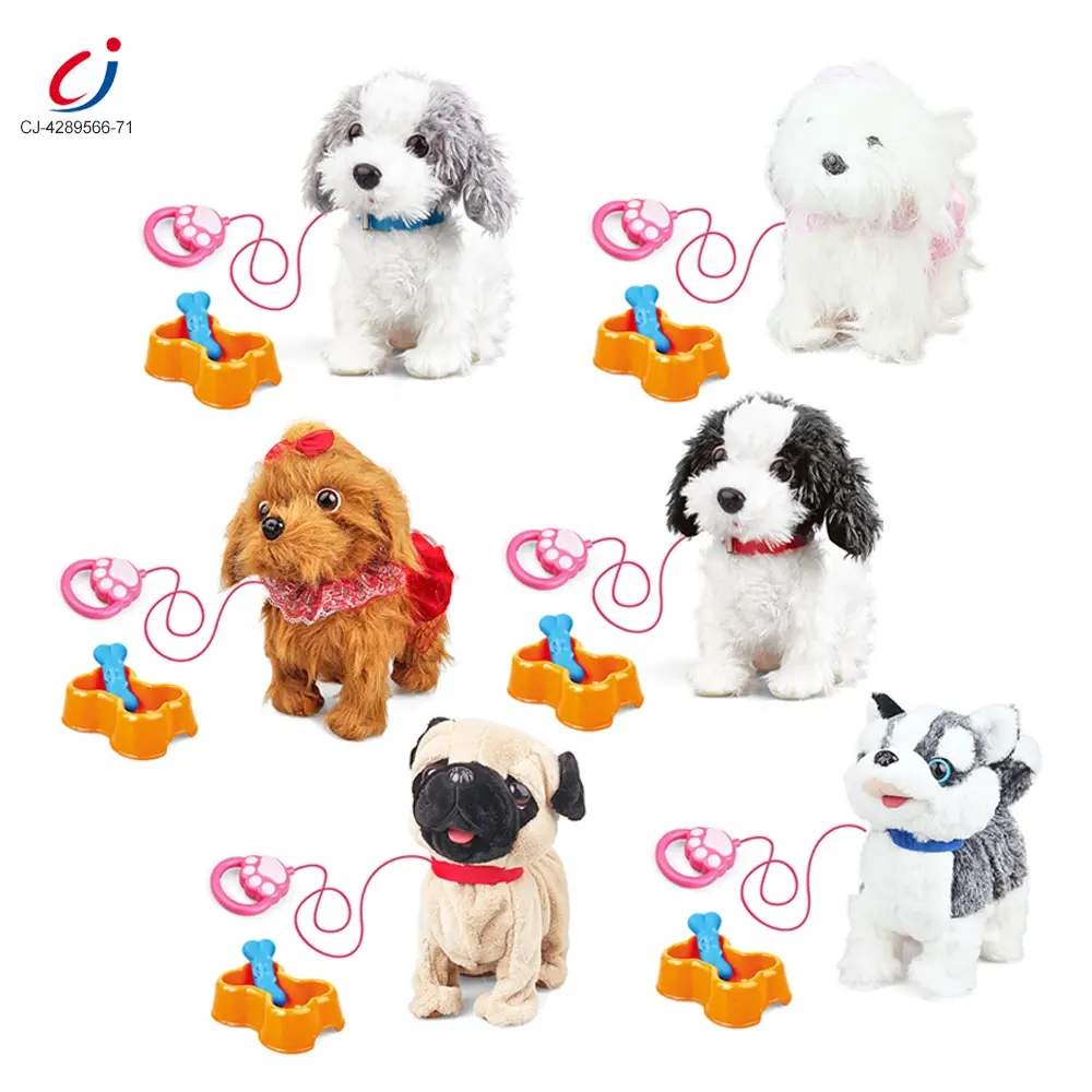Chengji yürüyüş havlayan köpek oyuncaklar elektrikli peluş tasma yavru dokunmatik indüksiyon sallayarak kuyruk rc müzik peluş hayvanlar setleri