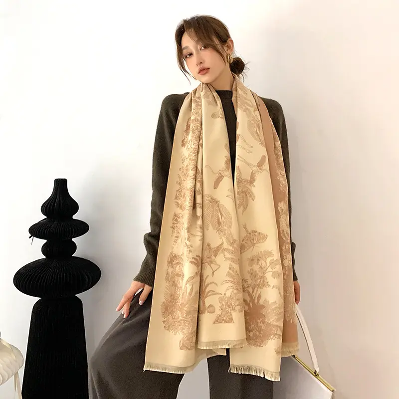 Bufanda de lujo Animal jacquard Mujer invierno cálido Cachemira manta envolturas bufandas femeninas señora Pashmina gruesa Foulard estola