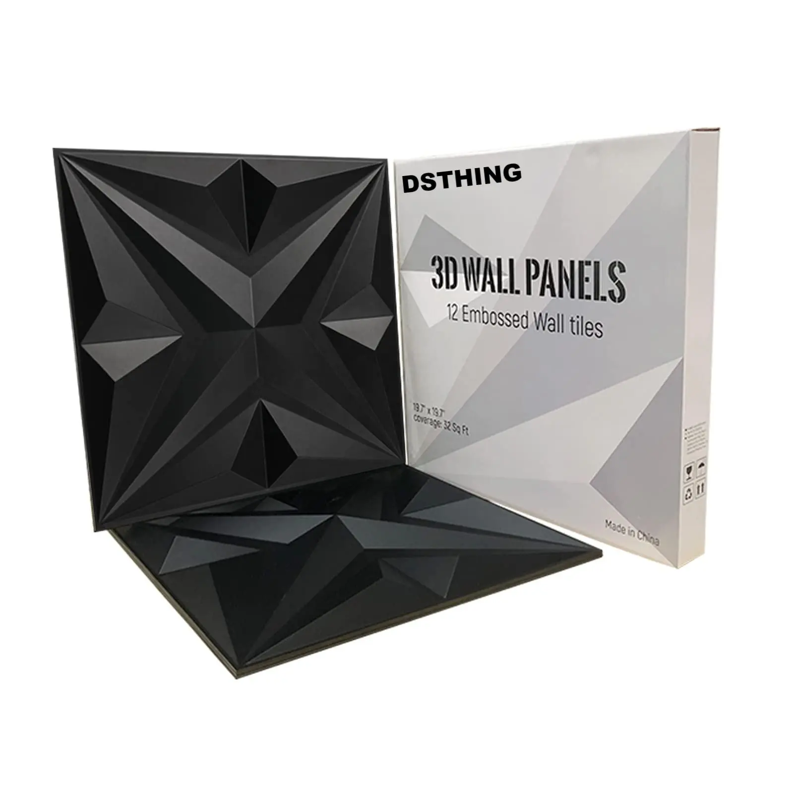 DSTHING pannello decorativo 3D di alta qualità Star Texture pannelli a parete 3D in PVC nero per la decorazione della parete interna piastrelle da 12 pezzi 32 piedi quadrati