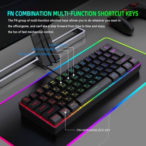 Teclado de ordenador con efecto luminoso RGB con cable de 61 teclas rusas 2025 con interruptores azules compatibles con USB y USB tipo C para juegos - Product Image 5