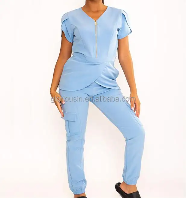 LoriousIn-Conjunto de exfoliación para mujer, chaqueta de uniforme de anatomía para clínica dental, tela antimicrobiana de nombre médico 2023