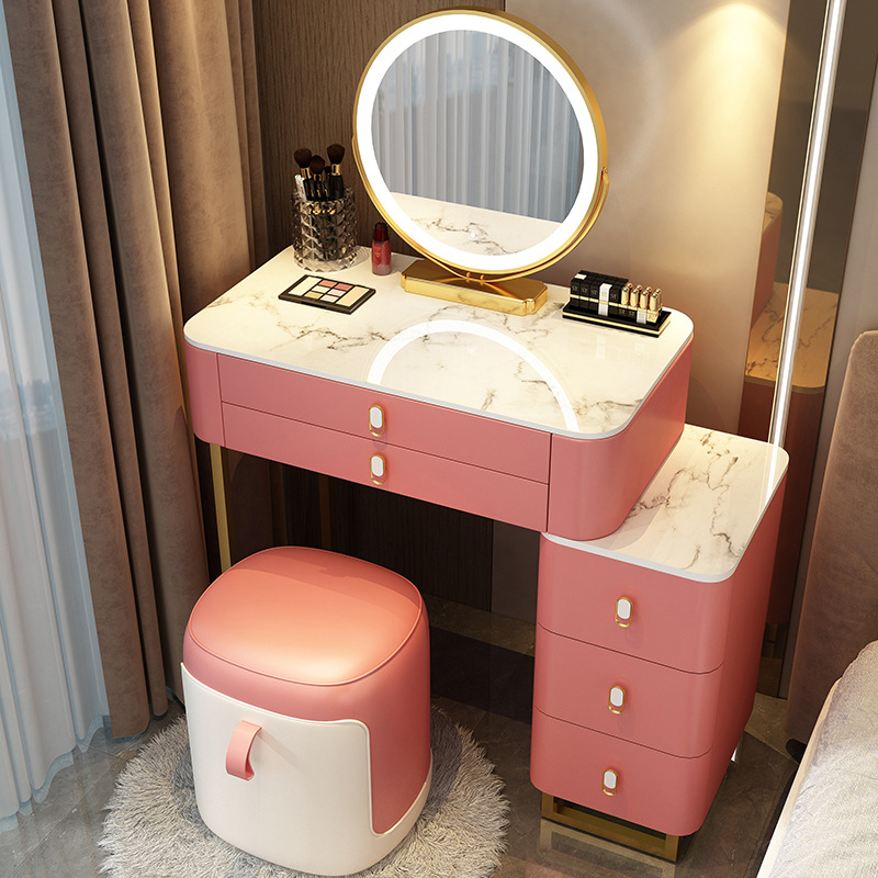 Tabouret de rangement intelligent avec miroir, armoire de table en poudre d'or 07m