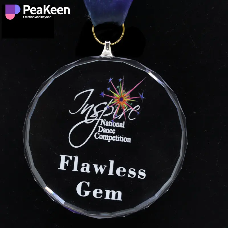 Üreticileri özellikleri toptan özel akrilik boş cam kristal süblimasyon dans spor madalya rozeti