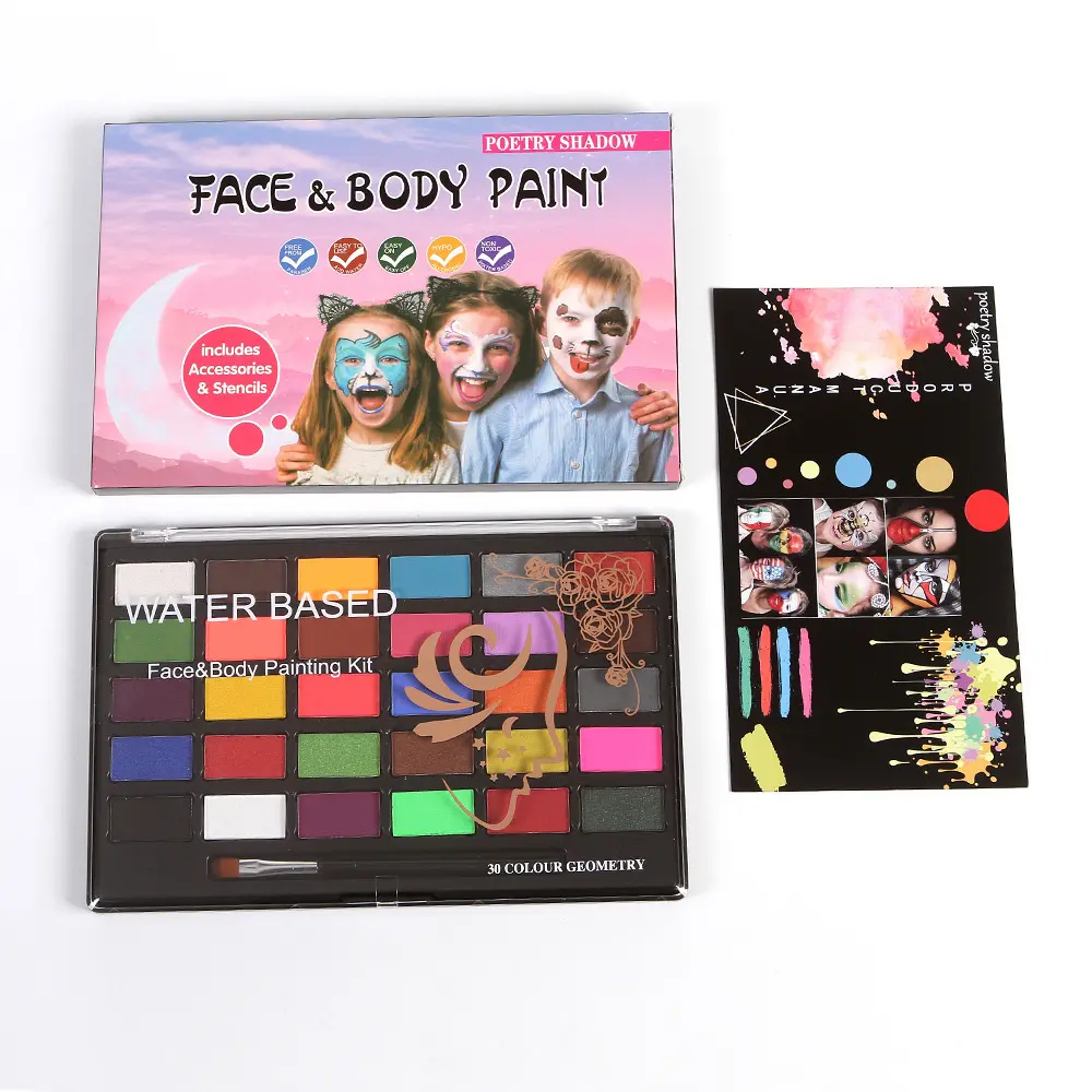 얼굴 바디 페인트 세트, 할로윈 코스프레 파티를 위한 직업적인 예술가 솔을 가진 30 의 색깔 회화 팔레트 메이크업 장비