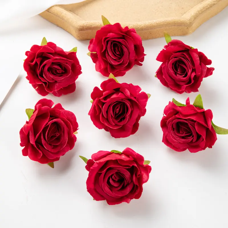 공장 저렴한 가격 도매 빨강 흰색 핑크 색 수제 인공 실크 장미 머리 인공 꽃 웨딩 장식