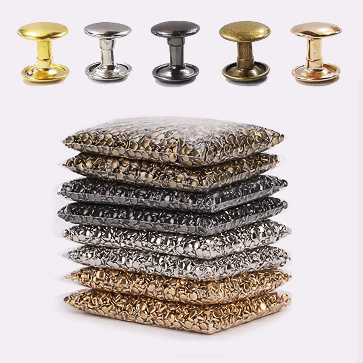 Rivets à double capuchon en cuir métallique personnalisés pour vêtements, chapeaux, tête de bouton pression Rivet de vêtement à double capuchon pour cuir