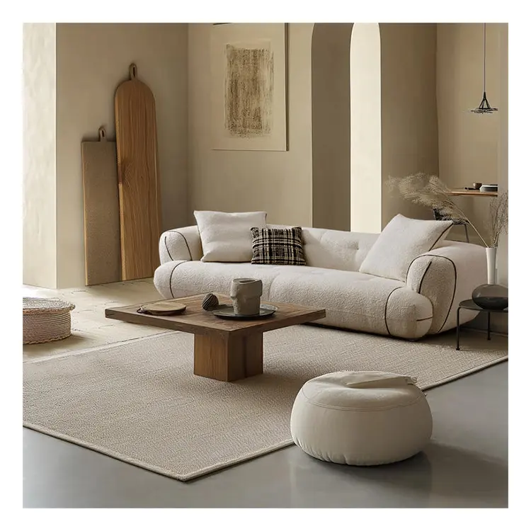 Minimalist Interior Design Nordic Modular Sofa 3 Seaters Couch Velvet Boucle Fabric Sofa White Sofa Set Living Room Furniture