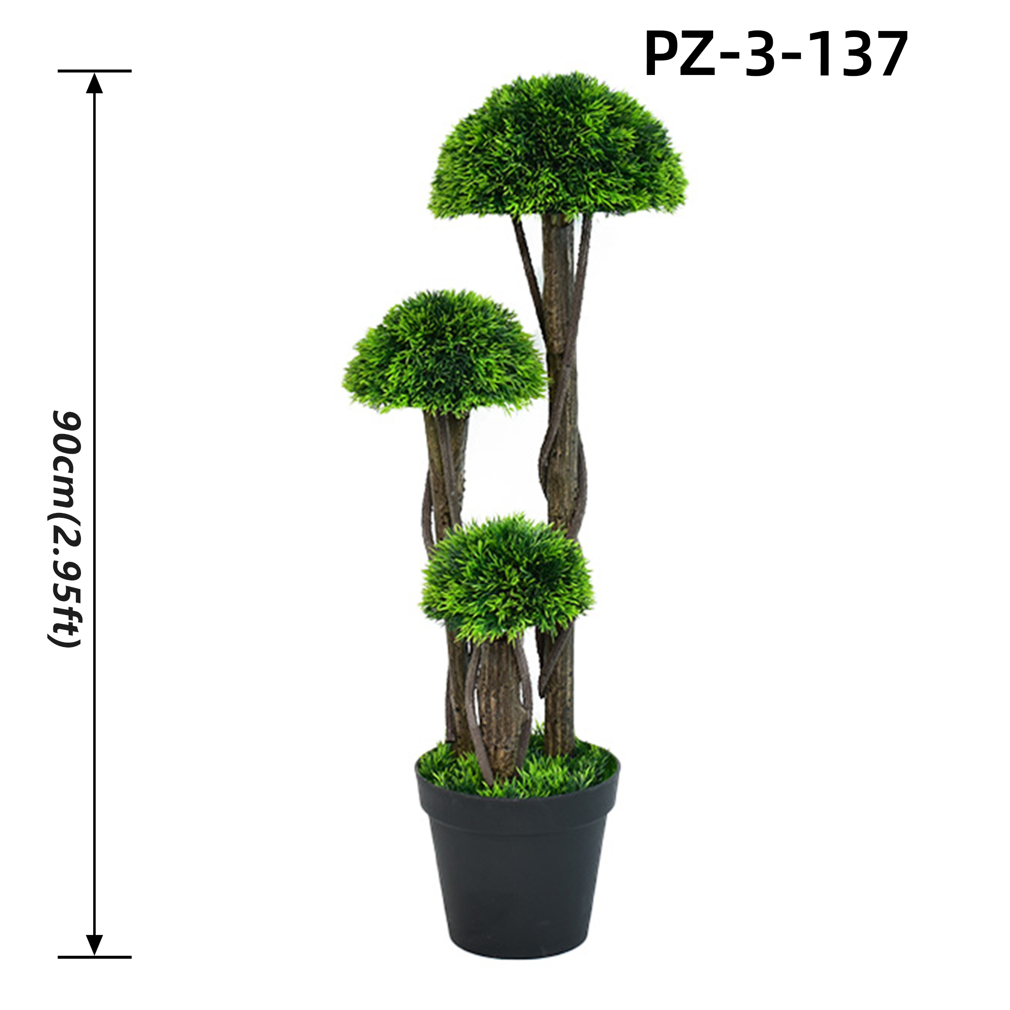 Arbre topiaire de cyprès vert en forme de parapluie triple (90 cm/2,95 pieds)