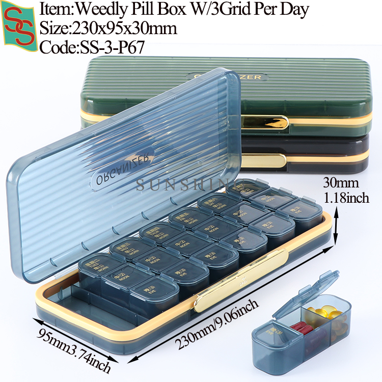 Caja de pastillas P67 Weedly con 3 compartimentos por día
