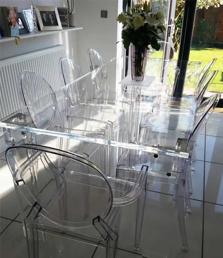 Mesa de comedor acrílica de alta calidad rectangular de diseño moderno de lujo