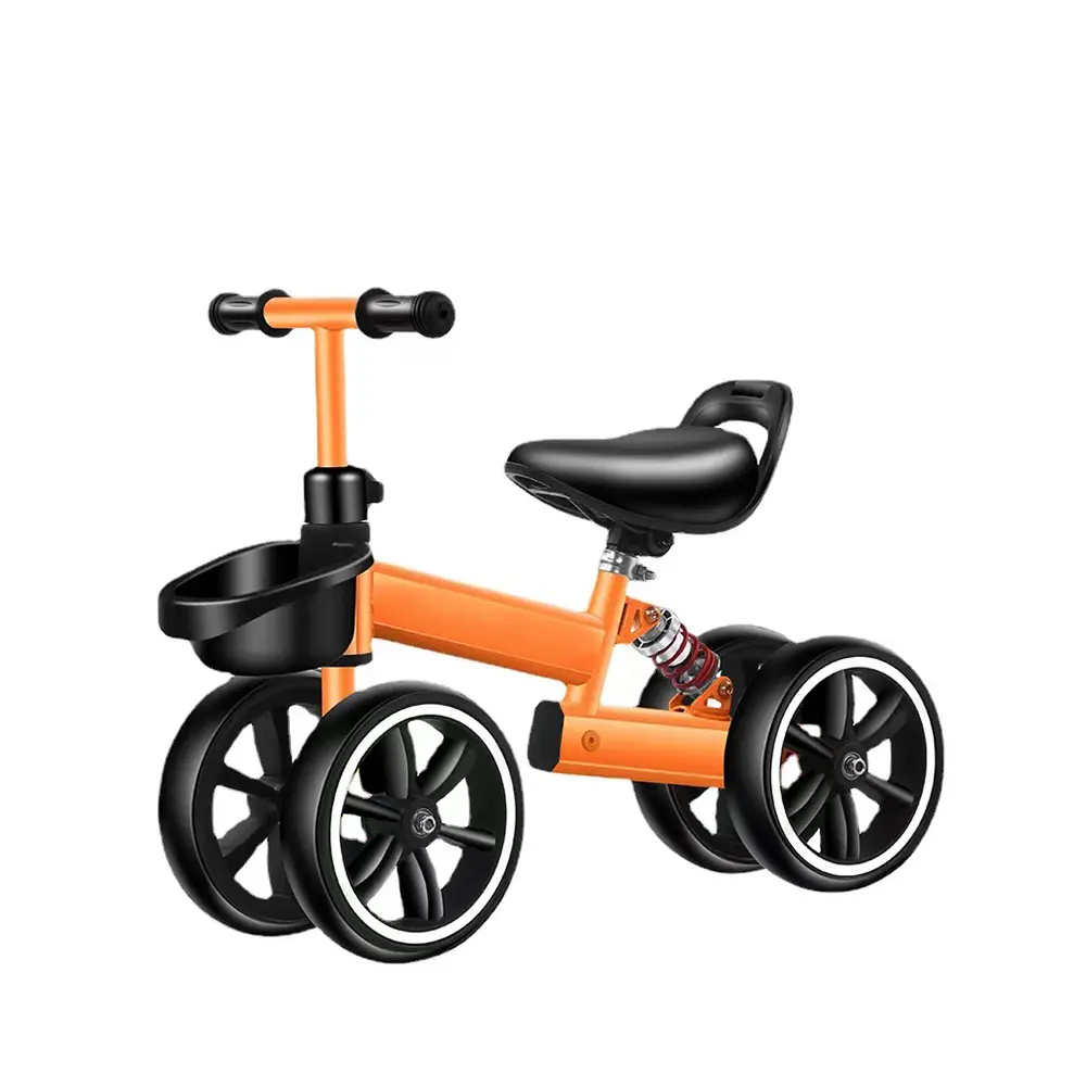 Loopingfun Atacado Criança Sem Pedal 4 Rodas Grandes Baby Kids Scooter Balance Bike Ride On Car Toy Bike With Basket