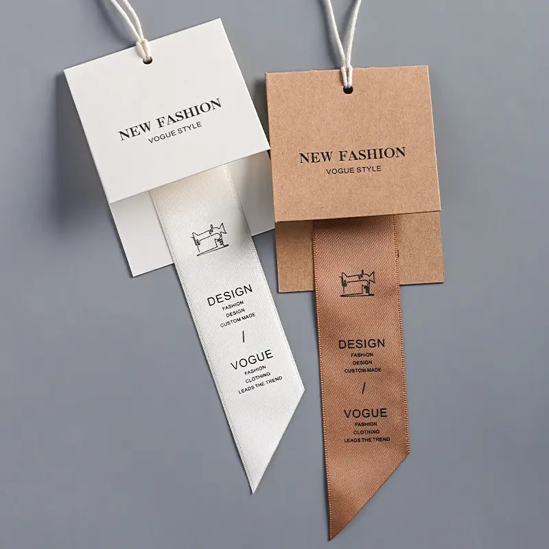 Etichette di moda personalizzate etichette personalizzate di marca con il proprio logo etichette di seta cartellini appesi per accessori per l'abbigliamento