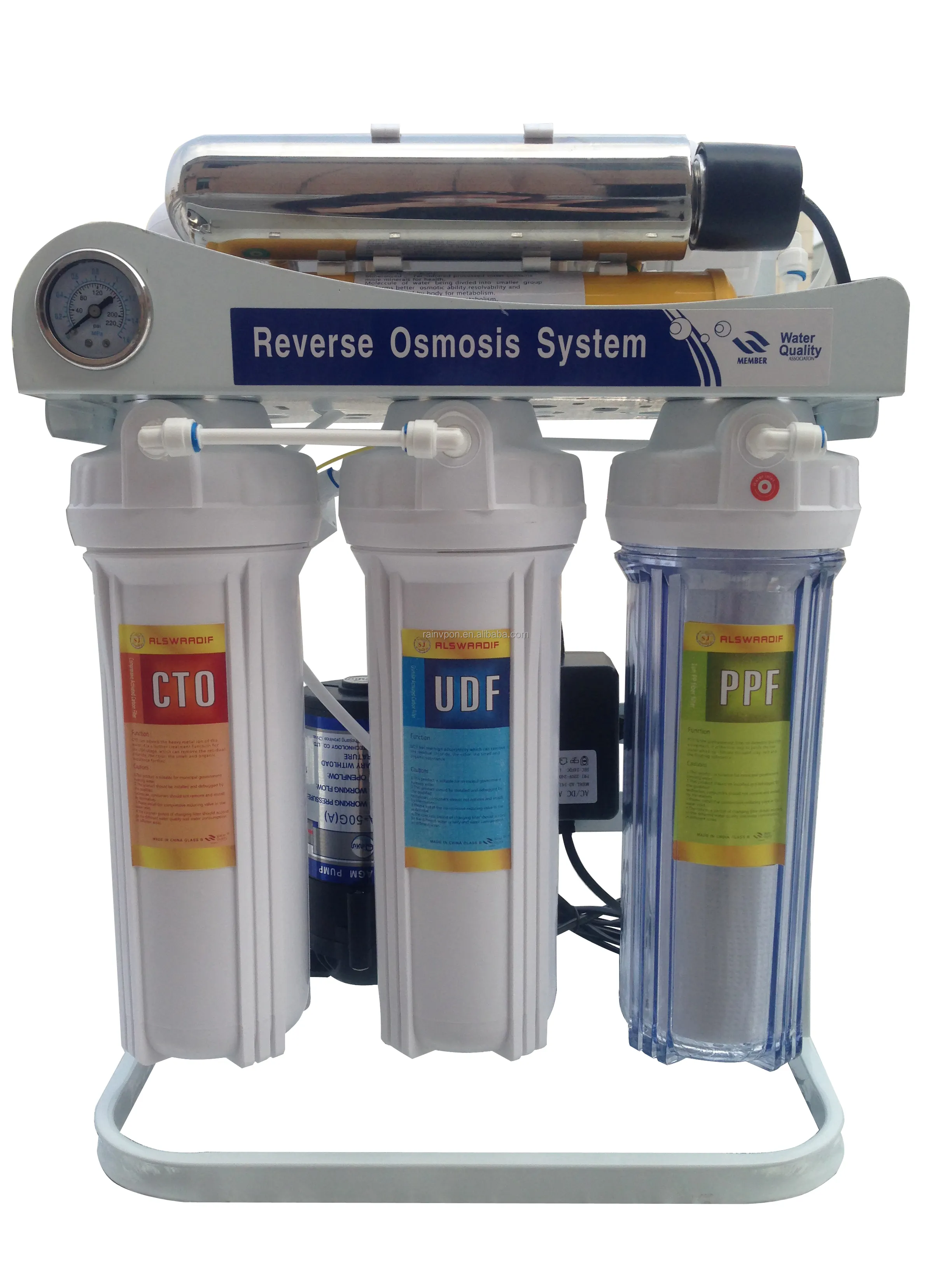 Lima, enam, tujuh tahap sistem pemurni air PP + UDF + CTO + T33 + RO + UV + Filter air Mineral NSF KAMAMUTA Metatecno Tiongkok