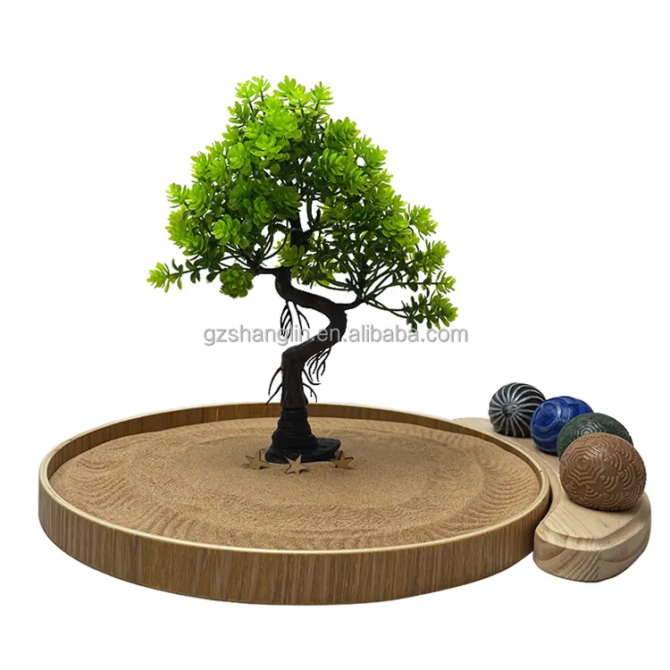 Commercio all'ingrosso Della Resina Del Mestiere Giapponese Meditazione Del Desktop In Miniatura Decorazione Sabbia Giardino Bonsai Albero di Casa Zen Garden Sfera Kit