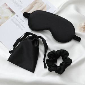 Uyku ve rahatlama için elastik kemerler örgü Eyemasks ve Scrunchies ile sıcak satış saten ipek uyku seti