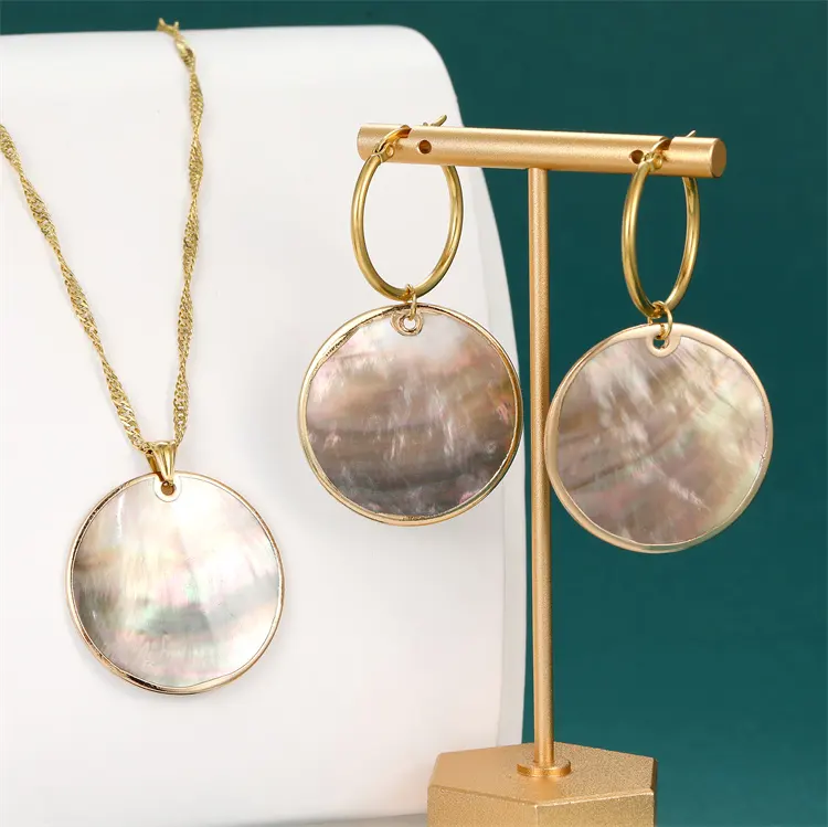 Hawaiian polished high gloss 35 mm pearl shell necklace earrings wholesale jewelry