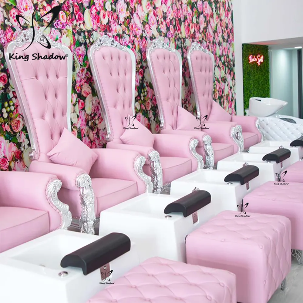 Pink Beauty Salon Package Set Nail Tables Foot Spa Massage Chairs Queen Throne Chairs Pedicure Spa Chair