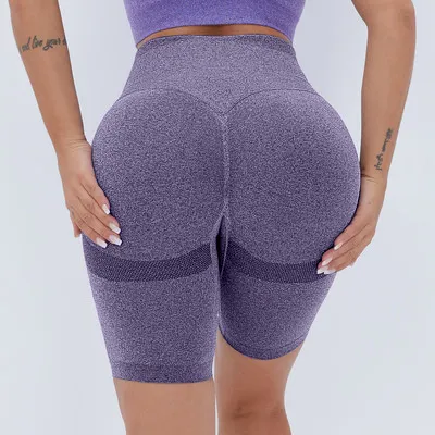 Shorts feminino cintura alta, calça curta de cintura alta, sem costura, para yoga