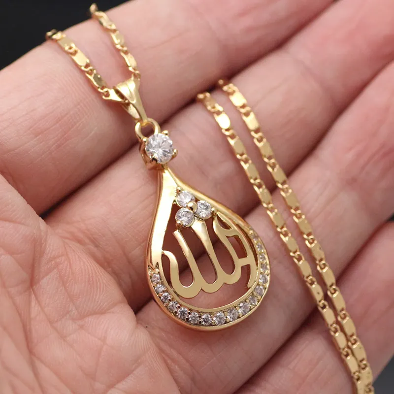 Высокое Качество Арабский мусульманский для женщин 18K позолоченный исламский Бог Кулон CZ Кристалл ожерелье ювелирные изделия