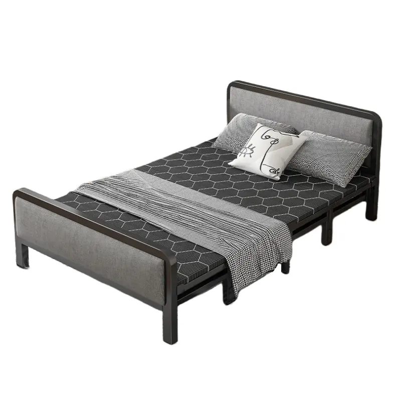 Ousehold-cama plegable individual de metal, cama plegable doble resistente, portátil y asequible