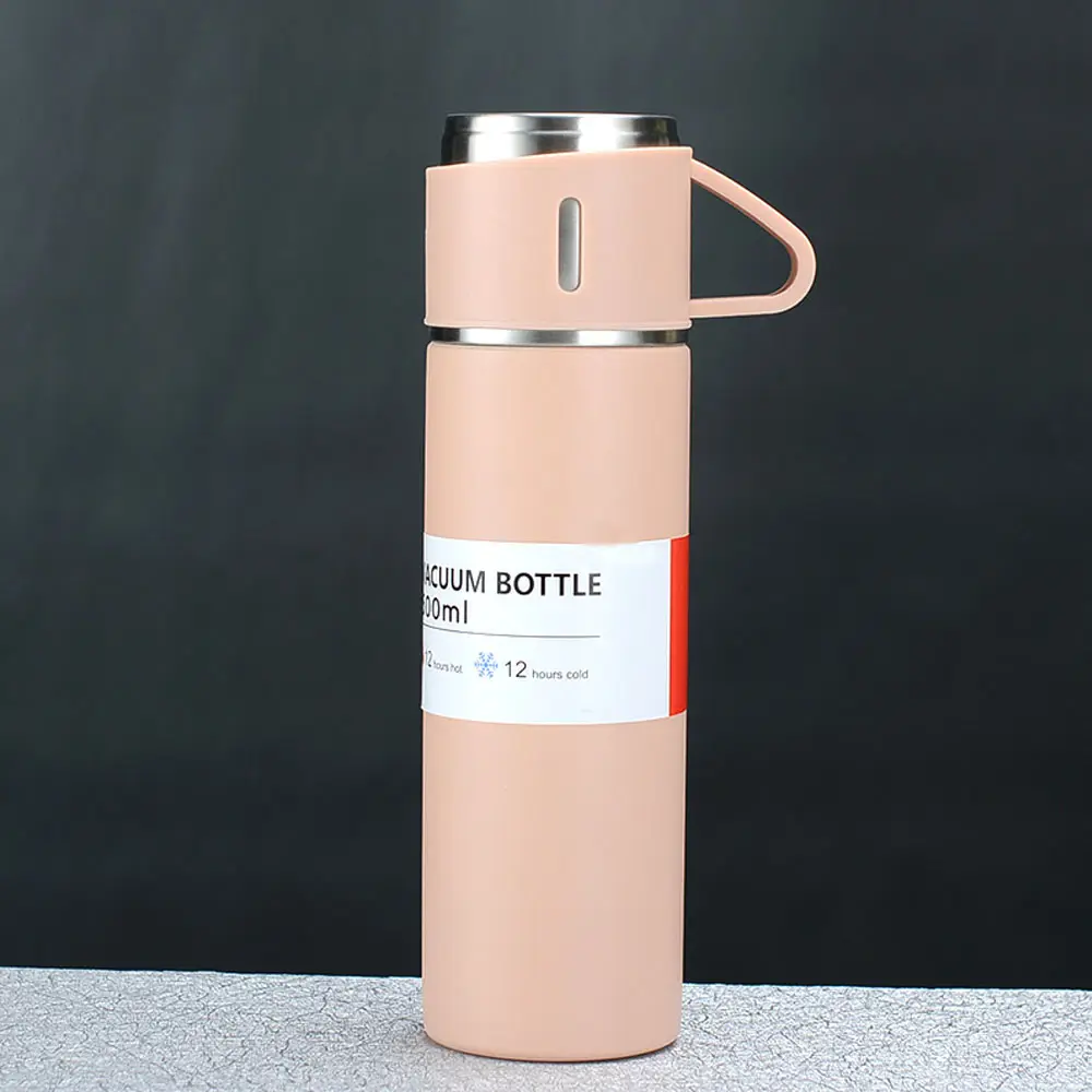 Chat Drinking 500ml Ready to Ship Vacuum Flask with Two Matte 350ml Sand Print Stainless Steel Pint Cup