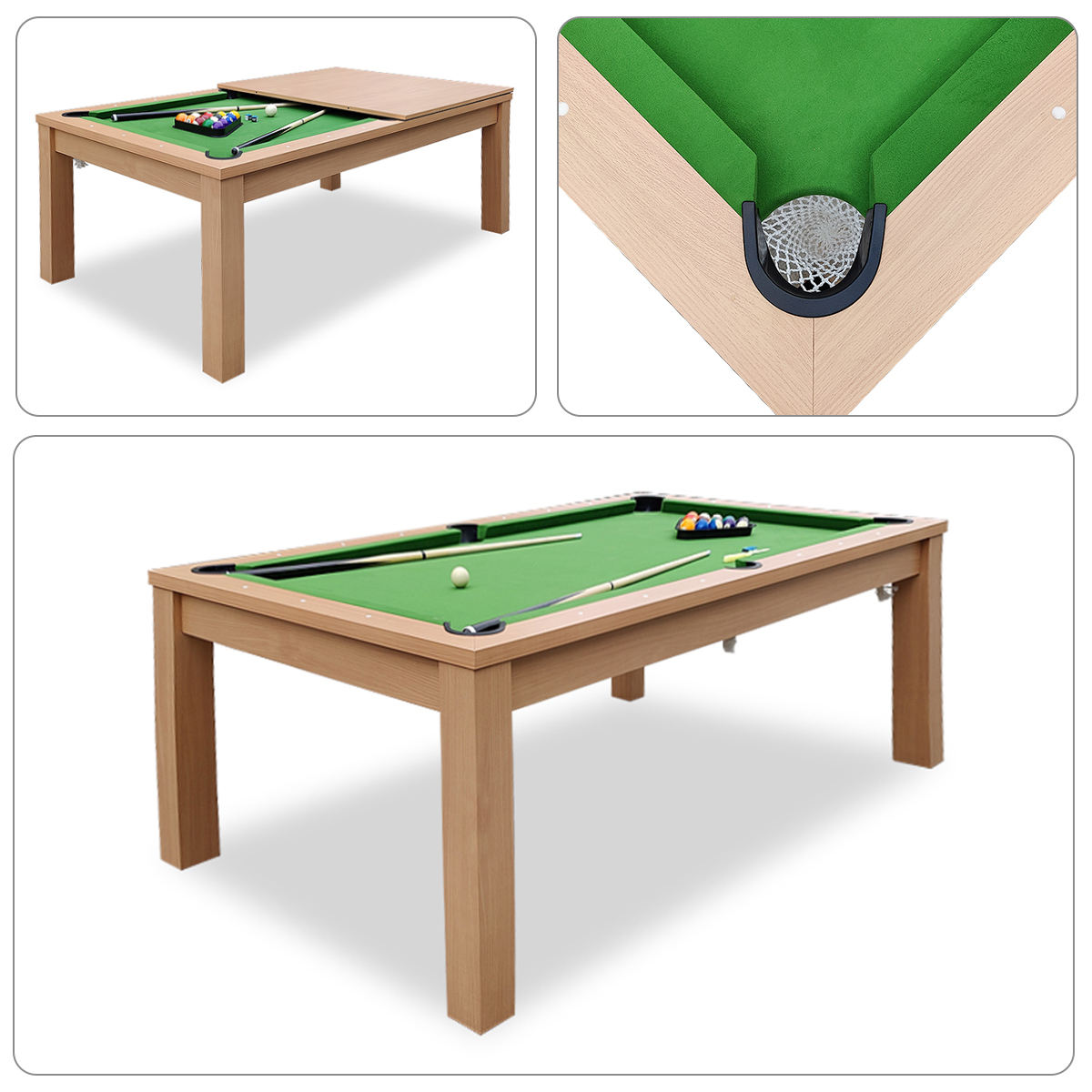 Table marron avec tissu vert