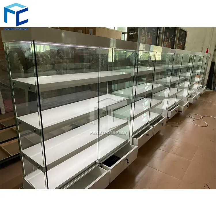 Customized Smoking Shop Pharmacy Furniture Black Glass Showcase for Drugstore