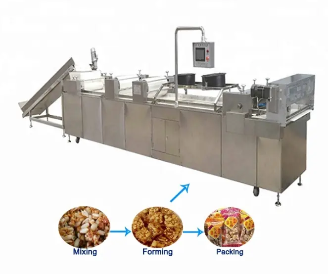 Barra de cereal automática industrial, máquina para fazer peanut, aperitivo, barra de cereais, óleo, chocolate