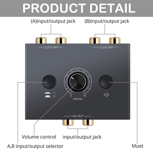 <strong>2</strong> X <strong>1</strong>/<strong>1</strong> X <strong>2</strong> <strong>RCA</strong> Stereo Audio Bi-Directional Switcher With Mute Button Portable L / R Stereo Audio Switch Audio <strong>Splitter</strong> - Product Image 5