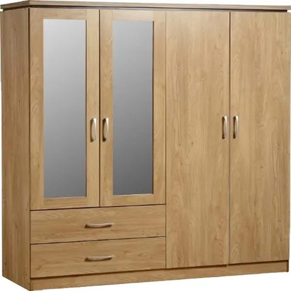 Bedroom Furniture Modern Wooden Wardrobe with Low Price European Style simple Wooden Wardrobe Closet with Mirror 4 doors 2 draw
