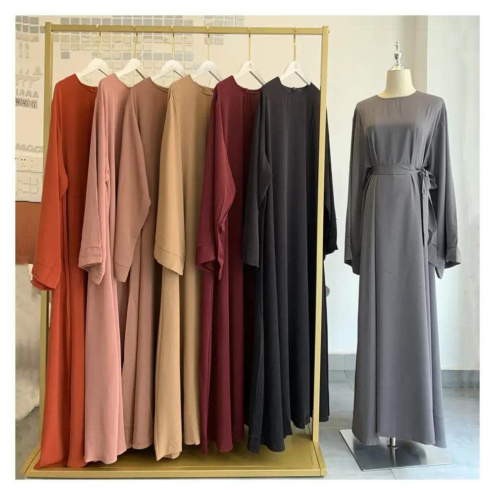 En gros Dubaï Solide Couleur Modeste Pas Cher Nida Tissu Utilisé Abaya Bale Islamique Vêtements Noir Abaya pour Fille Femmes Robes Musulmanes