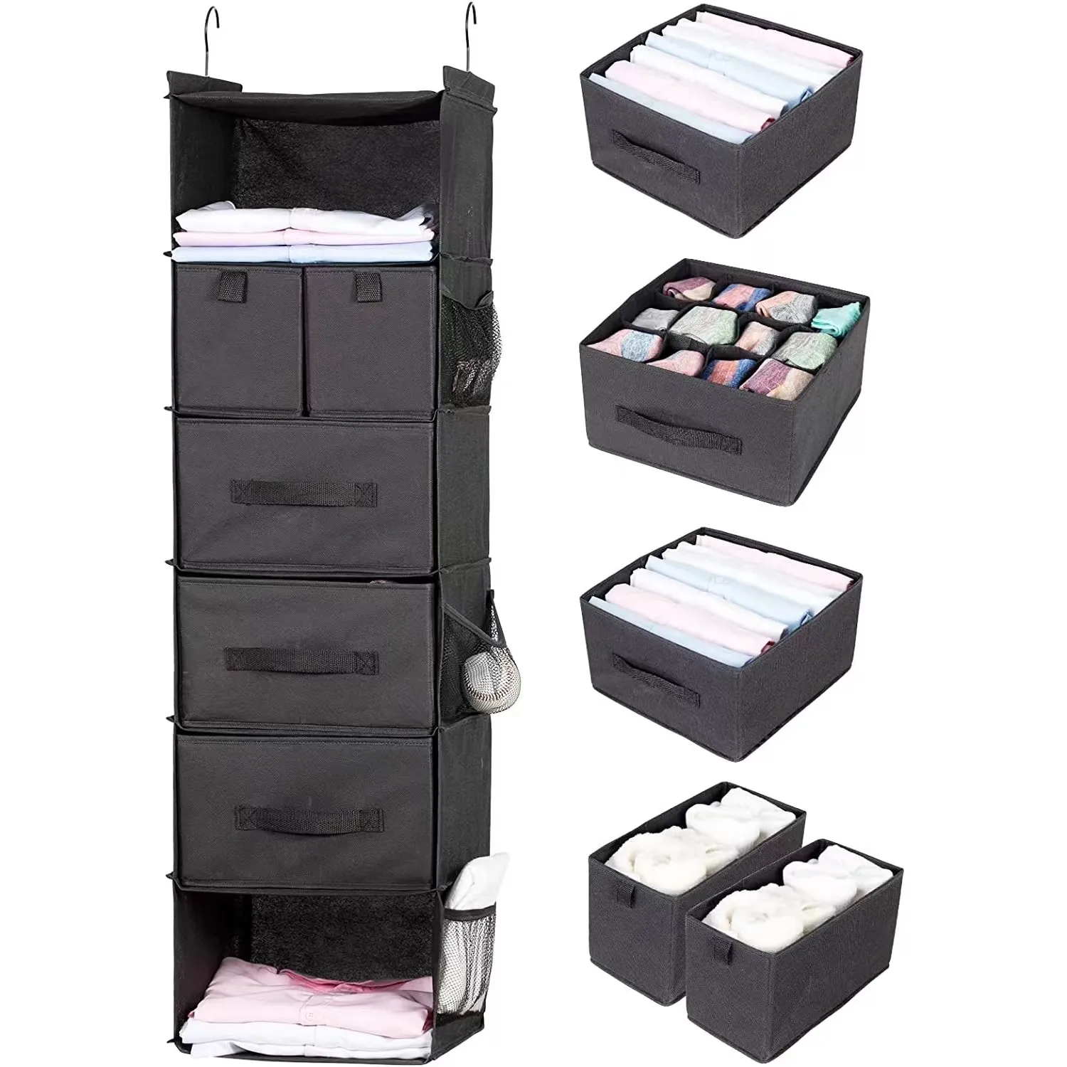 6-навесные полки Органайзер с 5 разными ящики шкаф для одежды Одежда Организатор Организация дома предметы