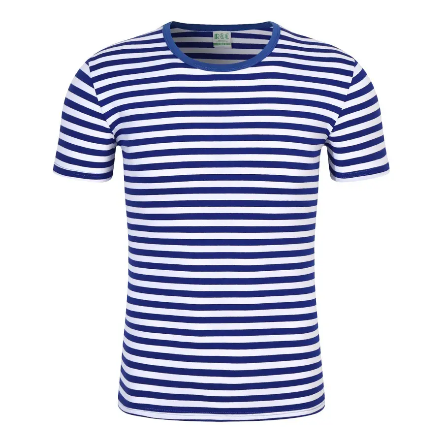 Groothandel Zeil Sailor Streep T-shirt O Hals Katoen Korte Mouw Unisex Marine Streep Casual Tops