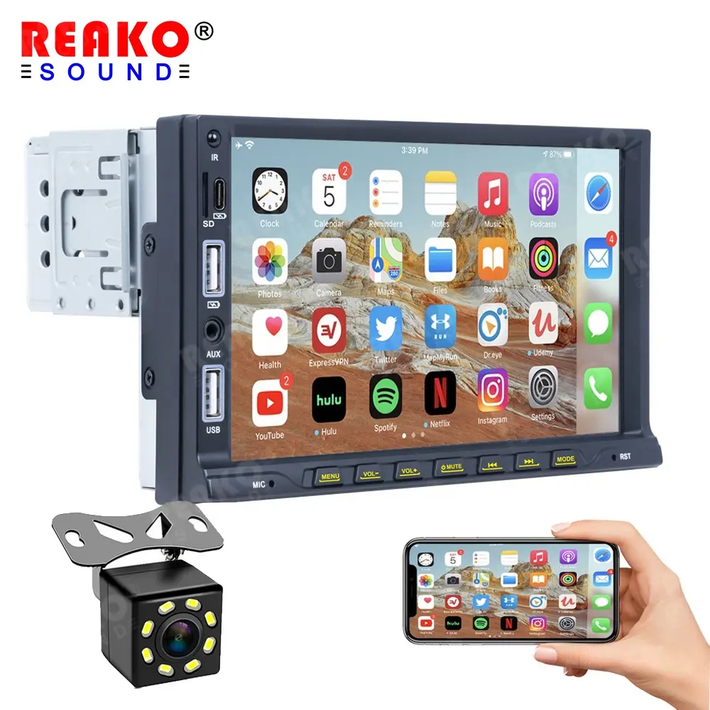 Singolo Din 7 ''Dual USB SD tipo C ricarica rapida Touch Screen Mirror Link telecamera di backup BT Radio FM MP5 autoradio