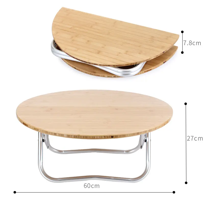 Mesa redonda plegable de bambú para exteriores, mesa de barbacoa para picnic ultraligera, plegable, pequeña para acampar