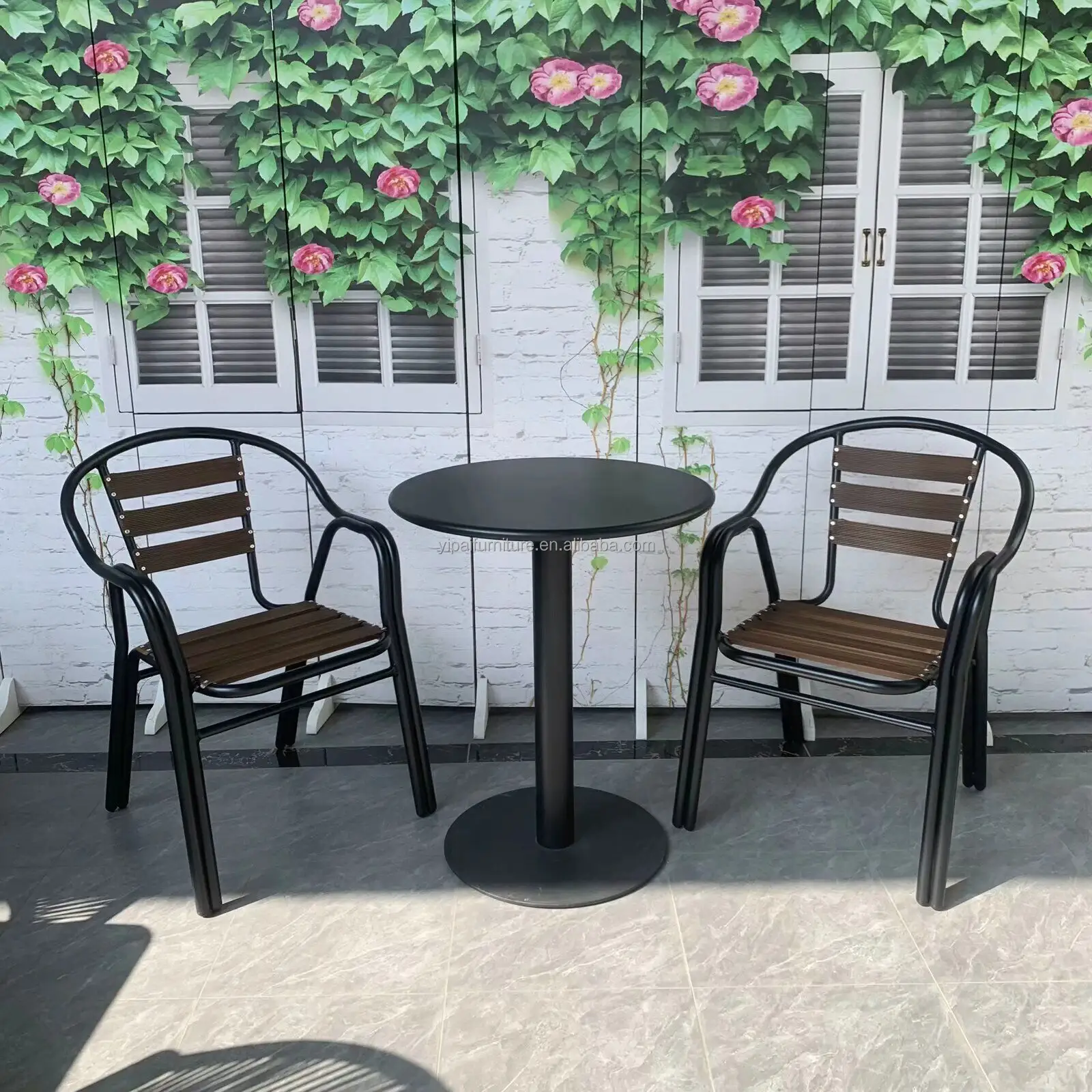 Mesa y silla para exterior Garden Cafe silla de aluminio informal Patio balcón silla de aluminio mesa de acero al carbono pintada con aerosol