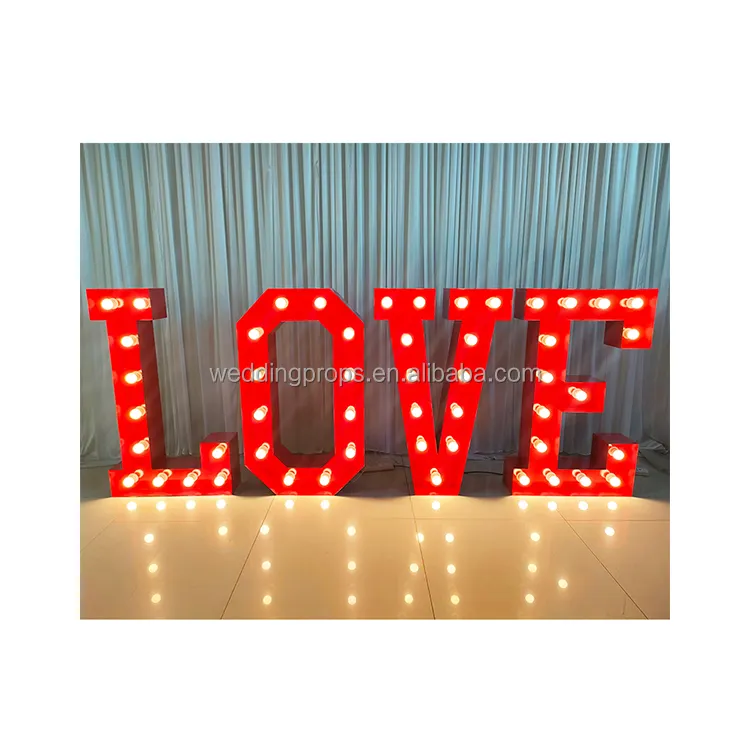 Nuevo diseño de metal rojo amor LED signo boda amor iluminar letras para marquesina de boda luces de letras led