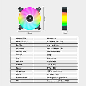 SNOWMAN 120mm ARGB PWM PC Cooling Fan High Speed 1200 RPM Addressable <strong>RGB</strong> <strong>LED</strong> Compatible 4pin For Extreme Airflow <strong>Computer</strong> Case - Product Image 6