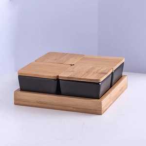 Custom 4pcs Ceramic Condiment <strong>Dish</strong> <strong>White</strong> Snack Bowl Fruit Server Porcelain <strong>square</strong> Serving Dip Bowl <strong>Set</strong> with Wooden Tray - Product Image 2