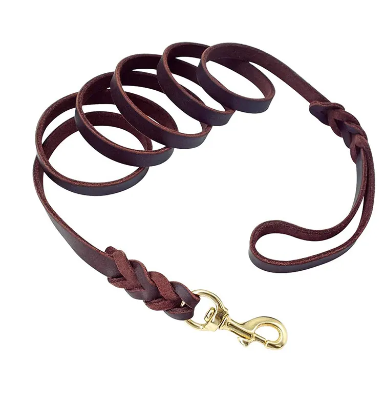 Laisse de chien en cuir tressé durable formation de marche pour chiens de taille moyenne fournitures pour animaux de compagnie laisse de chien tissée robuste