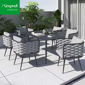 Modern Rectangular Aluminum Dining Set Outdoor Furniture <strong>Patio</strong> Dining <strong>Round</strong> Table and Rope Chair for Courtyard - Product Image 4