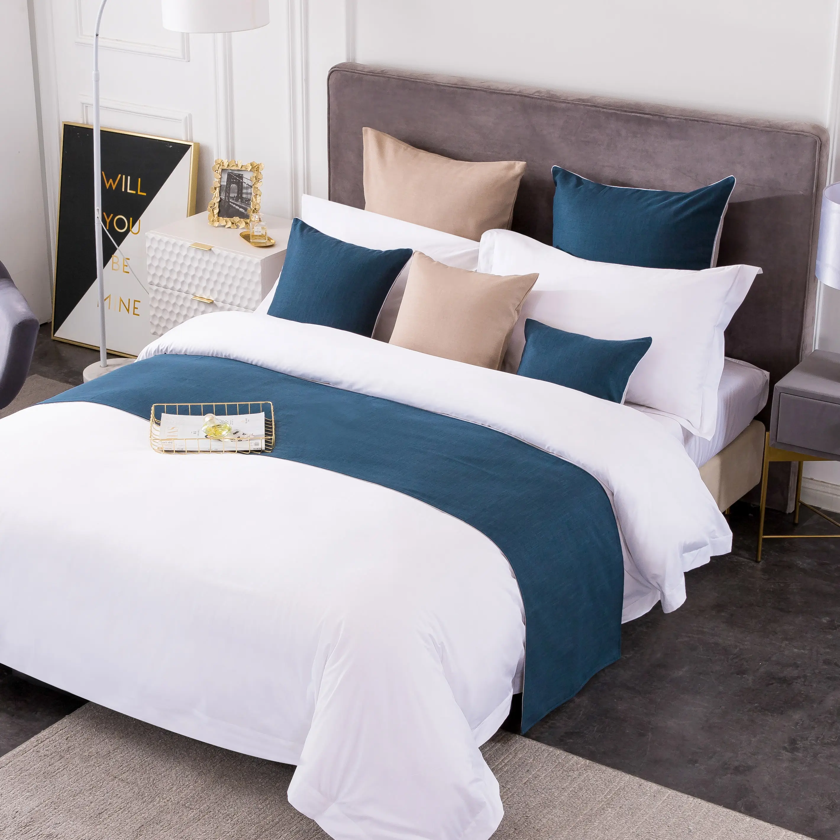 Easton Hotel di Alimentazione Morbida Biancheria Da Letto di Seta copriletto King Size Bianco Fodera In Cotone Duvet Set di Biancheria Da Letto per Albergo Tessile