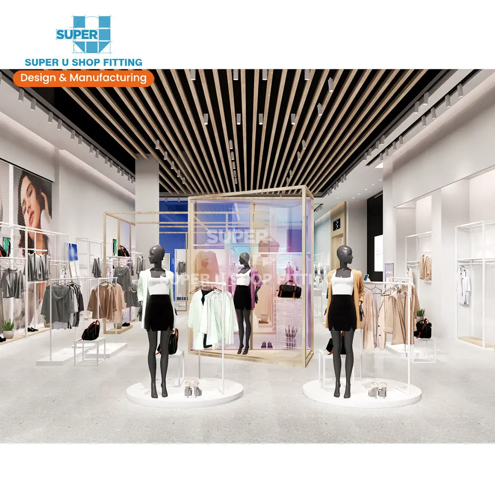Decorações de varejo de loja de moda personalizada, design de loja de roupas de centro comercial quente para móveis
