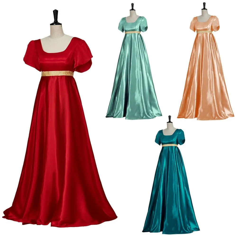 Regency Estilo Romance Traje Cosplay Cetim Vintage Vestido De Festa Victorian Medieval Cintura Alta Jane Austen Vestido XS-3XL