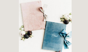 Custom Printing Debossed Velvet Cover <strong>Vow</strong> <strong>Book</strong> for Wedding with Silk Ribbon