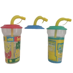 Çocuk çocuklar için 11 oz 300ml plastik su bardağı 16oz 450 ml pp polipropilen ucuz plastik su pipetli bardak ve yetişkin için kapak - Product Image 1