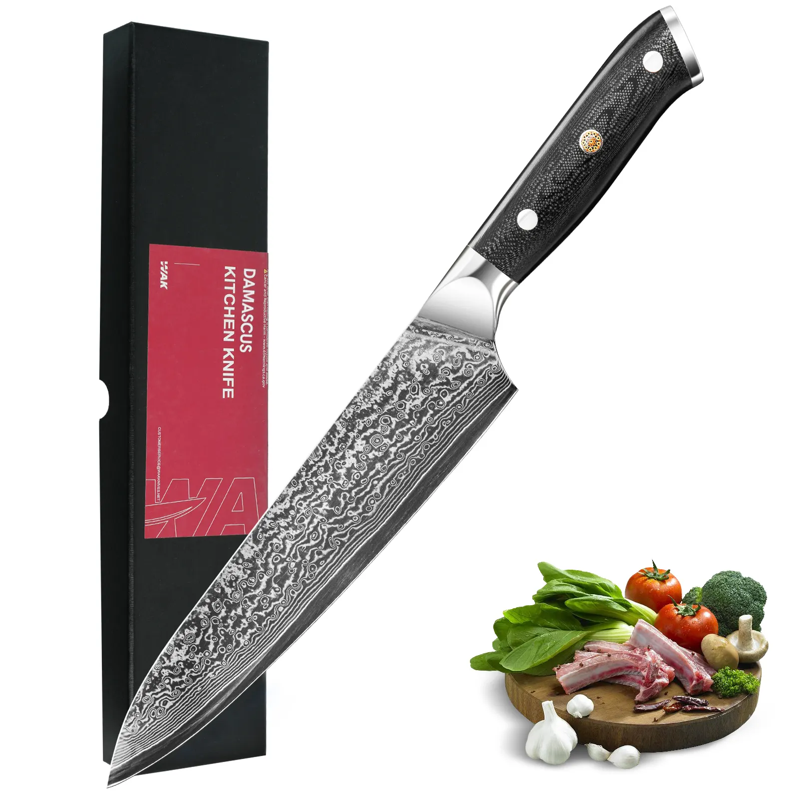 Juego de cuchillos de cocina profesional de acero Damasco de 8 pulgadas, ecológico con mango G10 para Cuchillo de chef de cocina