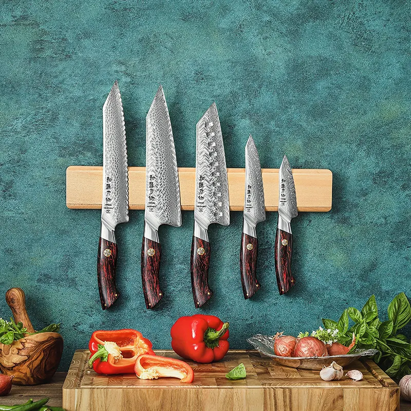 Juego de cuchillos de cocina de lujo, Set de cuchillos de Chef japoneses con mango G10 de acero en polvo de Damasco, núcleo 14Cr, con caja de regalo, nuevo, 5 uds.