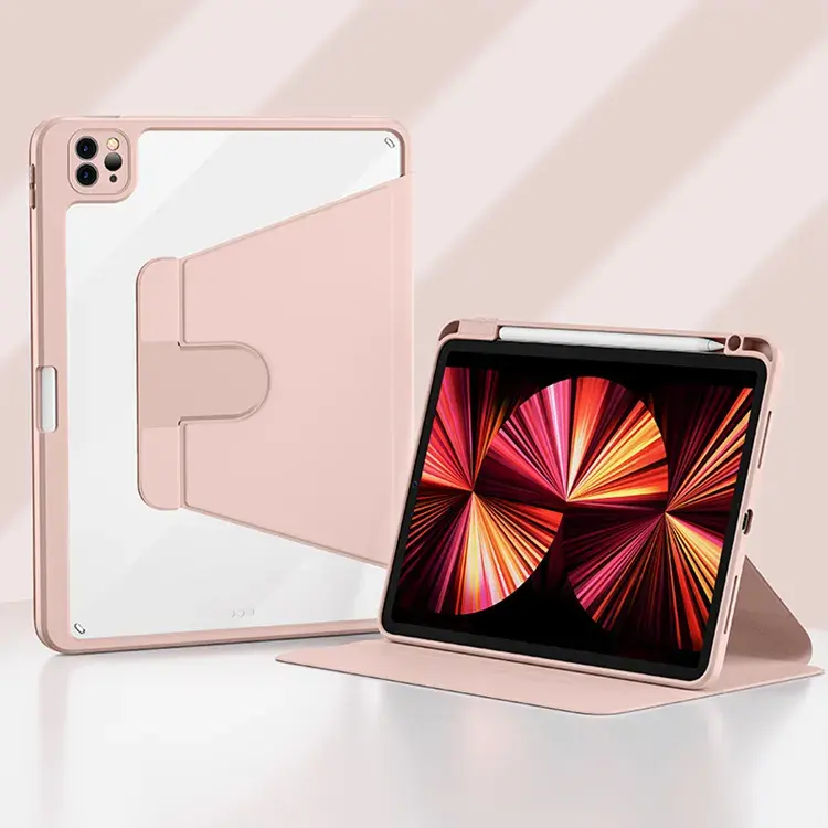 2023 Diskon Besar-besaran Casing Penutup Tablet Pelindung Warna Polos Cangkang Belakang Akrilik Bening Berdiri Berputar 360 untuk iPad Pro 11 12.9 9.7 10.5